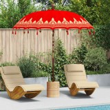Umbrelă de Soare Balineză vidaXL Roșie 220x250cm Bumbac &amp; Lemn, Pliabilă, Grădină Terasă