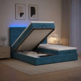 Cumpara ieftin Pat Ottoman cu Saltea si LED Albastru inchis 180 x 200 cm