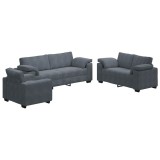 Cumpara ieftin Set de canapele cu perne, 3 piese, gri inchis, catifea