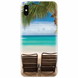 Husa silicon pentru Apple Iphone X, Beach Chairs Palm Tree Seaside