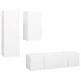 Set dulapuri TV, 4 piese, alb, lemn prelucrat