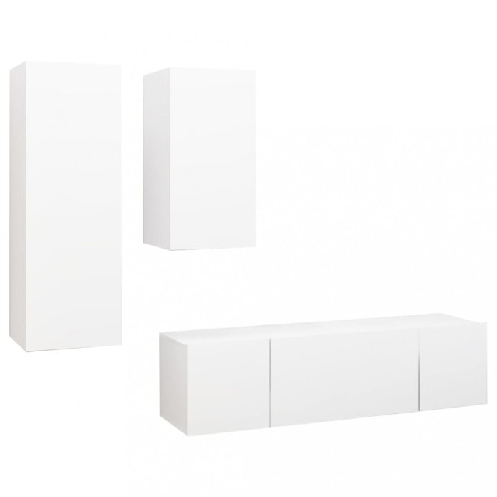 Set dulapuri TV, 4 piese, alb, lemn prelucrat
