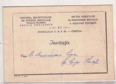 bnk div Invitatie Consfatuire medicina Campina anii `60 foto