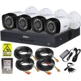 Kit supraveghere complet Dahua 4 camere 2MP IR 20m, DVR 4 canale 5MP WizSense, accesorii, HDD 500GB + Autocolant Rovision SafetyGuard Surveillance