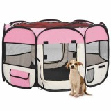 VidaXL Țarc joacă pliabil c&acirc;ini cu sac de transport roz 110x110x58 cm