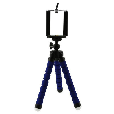 Mini trepied flexibil,filet universal 1 4,cu suport de telefon - Albastru foto