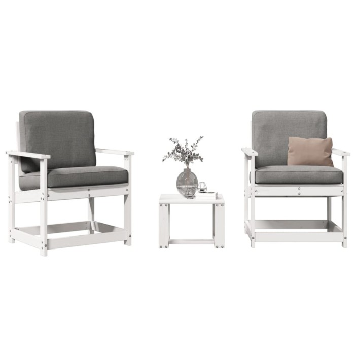 Gossi set mobilier de gradina, 3 piese, alb, lemn masiv de pin