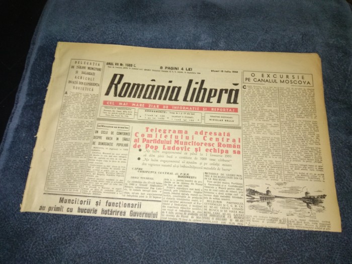 ZIARUL ROMANIA LIBERA 15 IULIE 1949