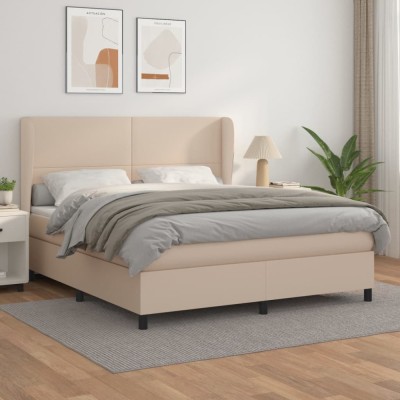 vidaXL Pat box spring cu saltea, cappuccino, 160x200cm piele ecologică foto