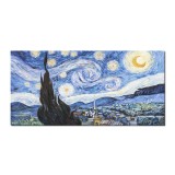 Tablou celebru pictat manual, Noapte instelata, 120x60cm ulei pe panza, reproducere Vincent van Gogh