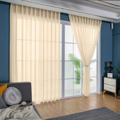 Set perdea tip tesatura in cu rejansa din bumbac tip fagure, Krabi, Madison, 200x210 cm, Crem, 2 buc
