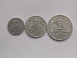 LOT 3 MONEDE 50 CENTIMES, 1 FRANC, 2 FRANCS 1943 FRANTA