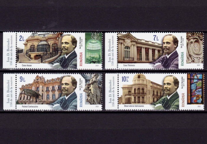 RO 2021,LP 2329 &quot; ION D. BERINDEI, 150 de ani n.&quot; ,serie+tabs (st. sau dr.!),MNH