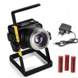 Proiector LED 10W Alb Rece/Albastru, Zoom, Acumulatori, Suport, 220V/12V, Reincarcabil, Portabil