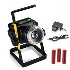 Proiector LED 10W Alb Rece Albastru 12V 220V cu Zoom Acumulatori si Suport