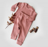 Set bluzita cu maneca lunga si pantaloni lungi din bumbac organic si 5% elastan - Roz, BabyCosy (Marime: 9-12 luni)