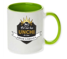 Cana maner verde personalizata &quot;Cel mai bun UNCHI&quot;, INOVATIX&reg;. 330ml