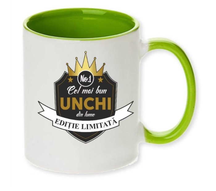 Cana maner verde personalizata &quot;Cel mai bun UNCHI&quot;, INOVATIX&reg;. 330ml