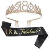 Set 2 piese pentru majorat, flippy, 15 x 13 x 5 cm, coronita printesa gold si panglica 18&amp;fabulous, negru