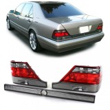Lumini spate din sticla clara rosii negre cu banda de blocare, potrivite pentru Mercedes S W140 94-98 Performance AutoTuning