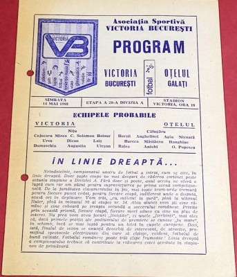 Program meci fotbal VICTORIA Bucuresti - OTELUL GALATI (14.05.1988) foto