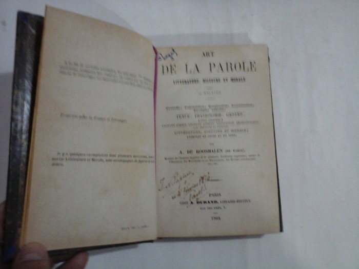 ART DE LA PAROLE - A. DE ROOSMALEN