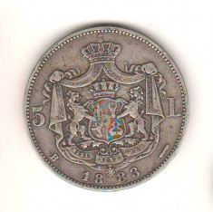 SV * Romania 5 LEI 1883 * ARGINT .835 * Regele Carol I foto