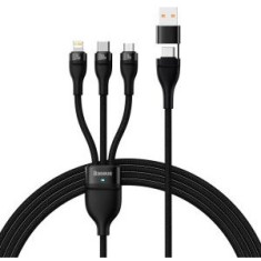 Cablu alimentare si date Baseus Flash Series 2 One-for-three Retractable,pt smartph,USB+USB Type-C la Micro-USB+Lightning+USB Type-C 100W,1.2m,negru foto