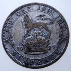 1.728 MAREA BRITANIE ANGLIA GEORGE V 6 SIX PENCE 1927 ARGINT