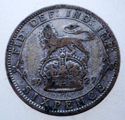 1.728 MAREA BRITANIE ANGLIA GEORGE V 6 SIX PENCE 1927 ARGINT foto