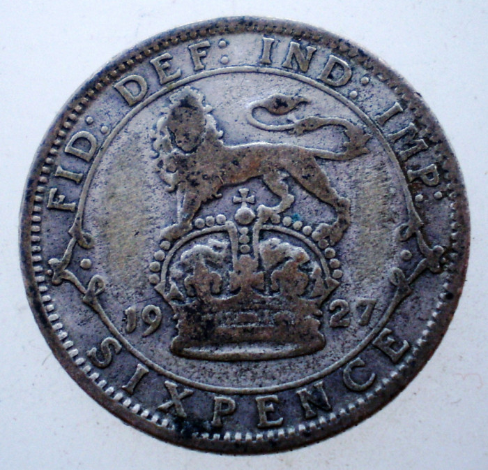 1.728 MAREA BRITANIE ANGLIA GEORGE V 6 SIX PENCE 1927 ARGINT