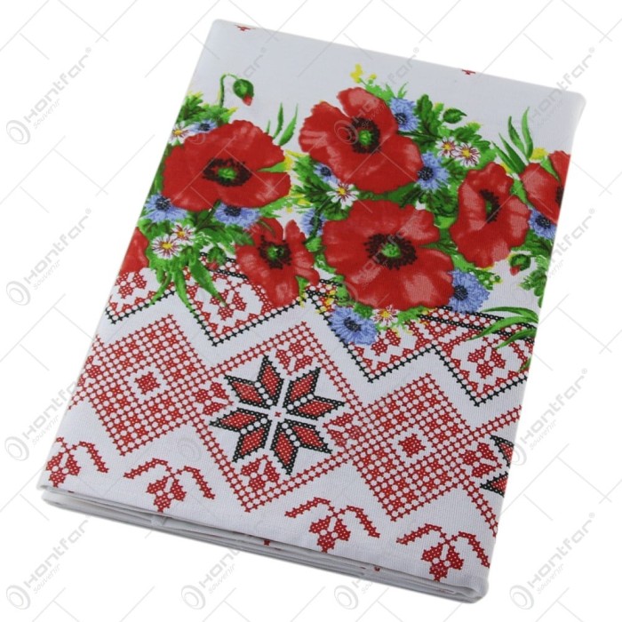 Fata de masa cu motiv traditional 150&times;220 CM, din bumbac, Maci
