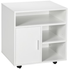 HOMCOM dulap cu sertare, cu 4 roti si 2 frane, usor de mutat, Dulap birou din Lemn, cu Rafturi Deschise, 60x50x65.5cm, Alb | Aosom Romania
