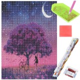 Set de broderie cu diamante 5D, 30x40cm, model Pom inflorit sub luna Household NewTrend