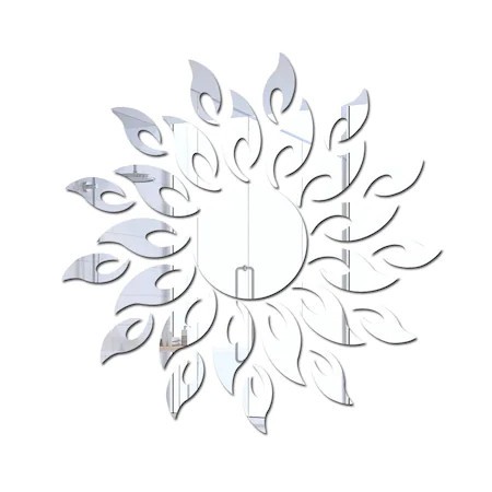 Set 27 Oglinzi Acrilice din PVC, Nierbo&reg;, Soare cu 26 de Raze, Autoadezive pentru Decorarea Peretilor, 50 x 50 cm, Argint