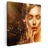 Tablou portret femeie machiaj auriu 2007 Tablou canvas pe panza CU RAMA 40x40 cm