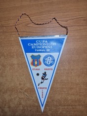 fanion steaua bucuresti - kuusysi - turul 3 in cupa campionilor europeni - 5 martie 1986