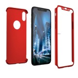 Set husa si folie de protectie, flippy, compatibila cu apple iphone x, full cover 360&Acirc;&deg;, plastic + sticla, rosu