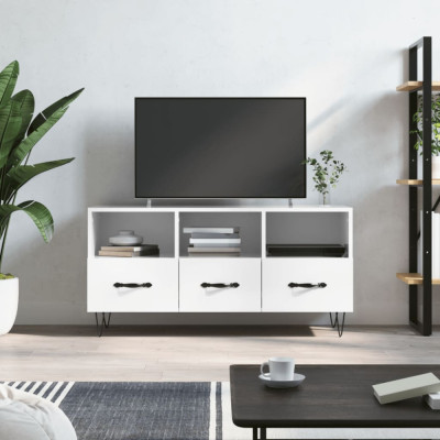 Comoda TV, alb extralucios, 102x36x50 cm, lemn prelucrat foto