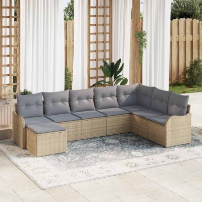 vidaXL Set de canapele pentru grădină cu pernă 8 pcs Bej Rattan poli 3345820 foto
