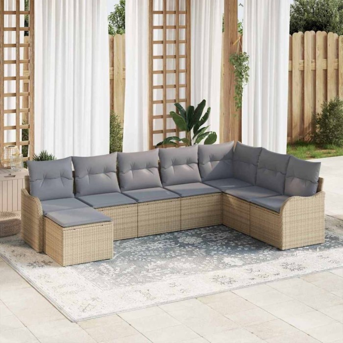 vidaXL Set de canapele pentru grădină cu pernă 8 pcs Bej Rattan poli 3345820