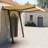 VidaXL Copertină retractabilă automat cu st&acirc;lpi, galben&amp;alb 3,5x2,5 m