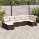 Cumpara ieftin Set de canapele pentru grădină cu pernă 7 pcs maro și crem