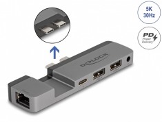 Docking Station pentru MacBook Pro/MacBook Air 2 x Thunderbolt4 la 1 x Thunderbolt4 5K30Hz/2 x USB-A/Gigabit LAN/jack 3.5mm 4 pini/PD 100W, Delock 877