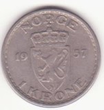 Norvegia 1 Krone 1957 - Haakon VII, Europa, Cupru-Nichel