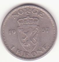 Norvegia 1 Krone 1957 - Haakon VII