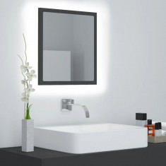Oglindă de baie cu LED, gri, 40x8,5x37 cm, acril