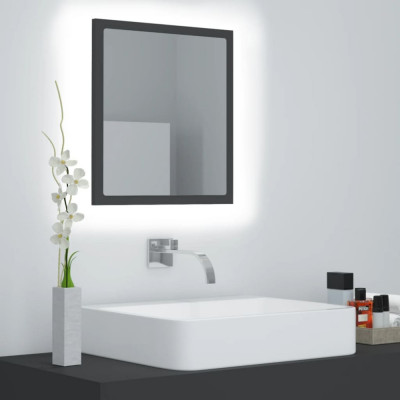 Oglindă de baie cu LED, gri, 40x8,5x37 cm, acril foto