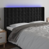 vidaXL Tăblie de pat cu LED, negru, 203x16x118/128 cm, catifea
