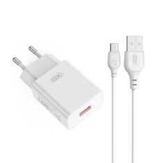 XO incarcator retea 18W USB-A + cablu USB-A la USB-C, alb (model L127)